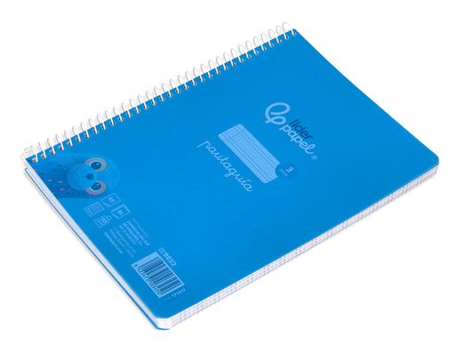 Cuaderno espiral liderpapel din A5 pautaguia tapa plastico 80h 90gr cuadro pautado 3 mm con margen color azul