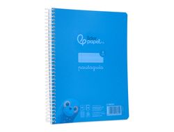 Cuaderno espiral liderpapel din A5 pautaguia tapa plastico 80h 90gr cuadro pautado 3 mm con margen color azul
