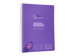 Cuaderno espiral liderpapel din A5 pautaguia tapa plastico 80h 90gr cuadro pautado 3 mm con margen color lila