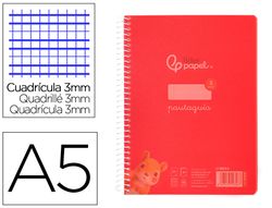 Cuaderno espiral liderpapel din A5 pautaguia tapa plastico 80h 90gr cuadro pautado 3 mm con margen color rojo