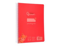 Cuaderno espiral liderpapel din A5 pautaguia tapa plastico 80h 90gr cuadro pautado 3 mm con margen color rojo