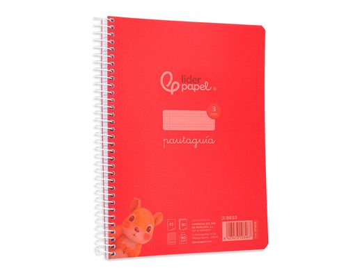 Cuaderno espiral liderpapel din A5 pautaguia tapa plastico 80h 90gr cuadro pautado 3 mm con margen color rojo