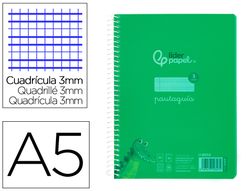 Cuaderno espiral liderpapel din A5 pautaguia tapa plastico 80h 90gr cuadro pautado 3 mm con margen color verde