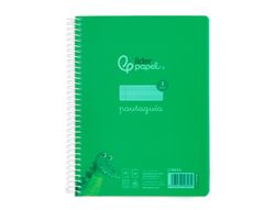 Cuaderno espiral liderpapel din A5 pautaguia tapa plastico 80h 90gr cuadro pautado 3 mm con margen color verde