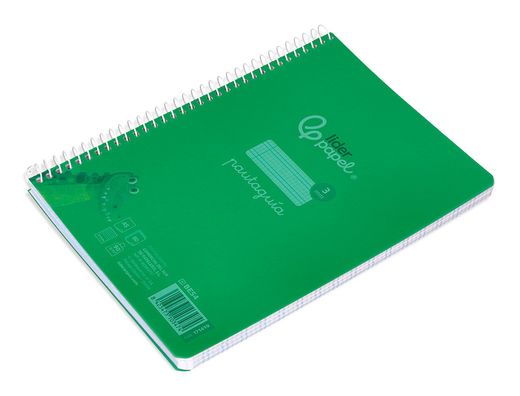 Cuaderno espiral liderpapel din A5 pautaguia tapa plastico 80h 90gr cuadro pautado 3 mm con margen color verde