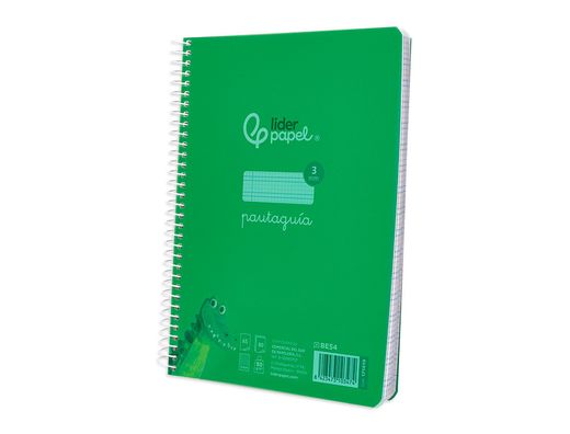 Cuaderno espiral liderpapel din A5 pautaguia tapa plastico 80h 90gr cuadro pautado 3 mm con margen color verde