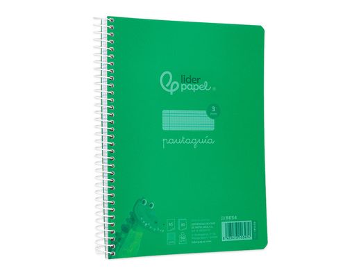 Cuaderno espiral liderpapel din A5 pautaguia tapa plastico 80h 90gr cuadro pautado 3 mm con margen color verde