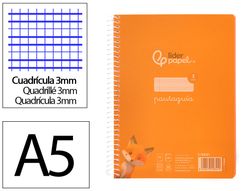 Cuaderno espiral liderpapel din A5 pautaguia tapa plastico 80h 90gr cuadro pautado 3mm color naranja