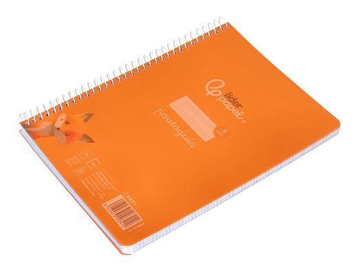 Cuaderno espiral liderpapel din A5 pautaguia tapa plastico 80h 90gr cuadro pautado 3mm color naranja