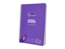 Cuaderno espiral liderpapel din A5 pautaguia tapa plastico 80h 90gr cuadro pautado 4 mm con margen color lila