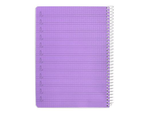 Cuaderno espiral liderpapel din A5 pautaguia tapa plastico 80h 90gr cuadro pautado 4 mm con margen color lila