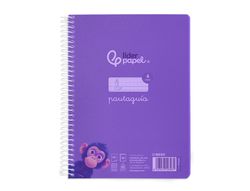 Cuaderno espiral liderpapel din A5 pautaguia tapa plastico 80h 90gr cuadro pautado 4 mm con margen color lila