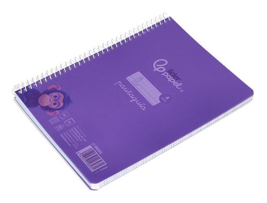 Cuaderno espiral liderpapel din A5 pautaguia tapa plastico 80h 90gr cuadro pautado 4 mm con margen color lila