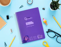 Cuaderno espiral liderpapel din A5 pautaguia tapa plastico 80h 90gr cuadro pautado 4 mm con margen color lila