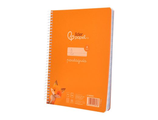 Cuaderno espiral liderpapel din A5 pautaguia tapa plastico 80h 90gr cuadro pautado 4mm color naranja