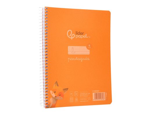 Cuaderno espiral liderpapel din A5 pautaguia tapa plastico 80h 90gr cuadro pautado 4mm color naranja