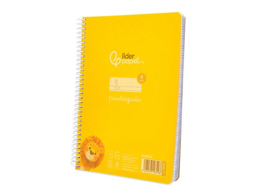 Cuaderno espiral liderpapel din A5 pautaguia tapa plastico 80h 90gr cuadro pautado 4mm con margen color amarillo