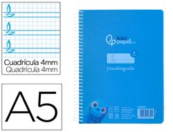 Cuaderno espiral liderpapel din A5 pautaguia tapa plastico 80h 90gr cuadro pautado 4mm con margen color azul