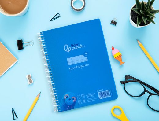 Cuaderno espiral liderpapel din A5 pautaguia tapa plastico 80h 90gr cuadro pautado 4mm con margen color azul