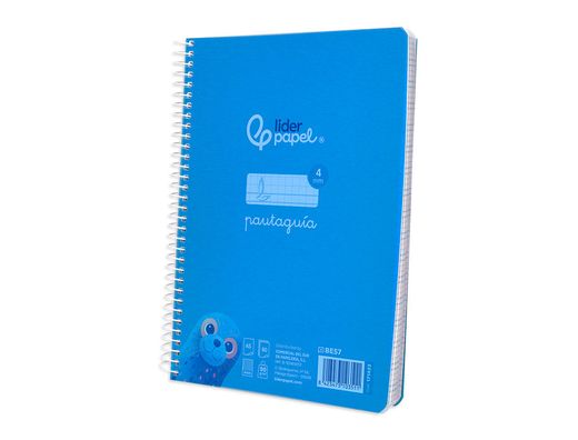 Cuaderno espiral liderpapel din A5 pautaguia tapa plastico 80h 90gr cuadro pautado 4mm con margen color azul
