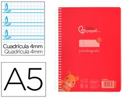 Cuaderno espiral liderpapel din A5 pautaguia tapa plastico 80h 90gr cuadro pautado 4mm con margen color rojo
