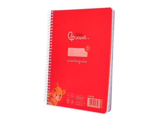 Cuaderno espiral liderpapel din A5 pautaguia tapa plastico 80h 90gr cuadro pautado 4mm con margen color rojo