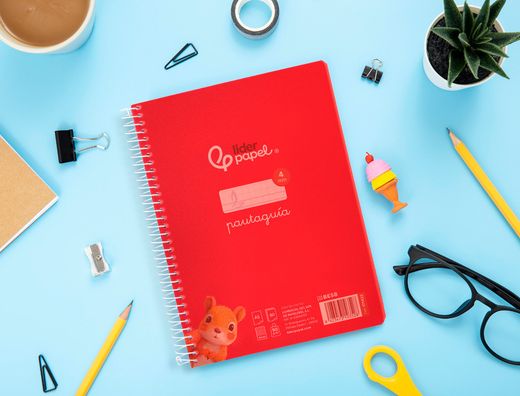 Cuaderno espiral liderpapel din A5 pautaguia tapa plastico 80h 90gr cuadro pautado 4mm con margen color rojo