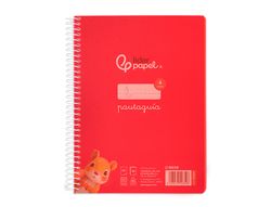 Cuaderno espiral liderpapel din A5 pautaguia tapa plastico 80h 90gr cuadro pautado 4mm con margen color rojo