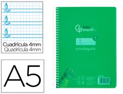 Cuaderno espiral liderpapel din A5 pautaguia tapa plastico 80h 90gr cuadro pautado 4mm con margen color verde