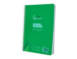 Cuaderno espiral liderpapel din A5 pautaguia tapa plastico 80h 90gr cuadro pautado 4mm con margen color verde