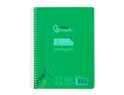 Cuaderno espiral liderpapel din A5 pautaguia tapa plastico 80h 90gr cuadro pautado 4mm con margen color verde