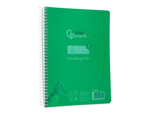 Cuaderno espiral liderpapel din A5 pautaguia tapa plastico 80h 90gr cuadro pautado 4mm con margen color verde