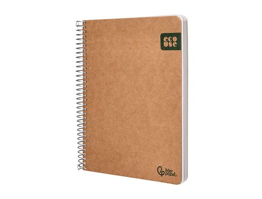 Cuaderno espiral liderpapel din A5 tapa cartulina kraft contracolada 120h papel 100% reciclado 80 gr liso