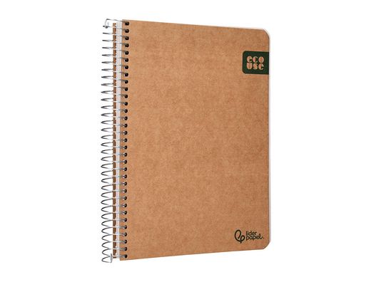 Cuaderno espiral liderpapel din A5 tapa cartulina kraft contracolada 120h papel 100% reciclado 80 gr liso