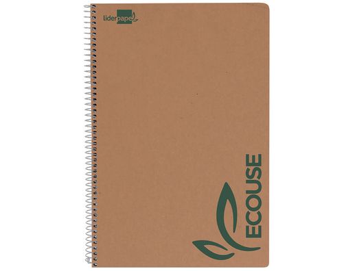 Cuaderno Espiral Liderpapel Folio Ecouse Tapa Cartulina Kraft 80H Papel Reciclado 60 Gr Cuadro 4Mm con Margen