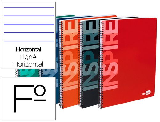 Cuaderno espiral liderpapel folio inspire tapa dura 80h 60 gr horizontal con margen colores surtidos