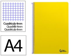 Cuaderno espiral liderpapel A4 smart tapa blanda 80h 75gr cuadro 4mm con margen color amarillo