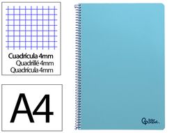 Cuaderno espiral liderpapel A4 smart tapa blanda 80h 75gr cuadro 4mm con margen color celeste