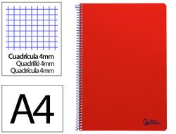 Cuaderno espiral liderpapel A4 smart tapa blanda 80h 75gr cuadro 4mm con margen color rojo