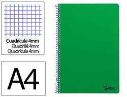 Cuaderno espiral liderpapel A4 smart tapa blanda 80h 75gr cuadro 4mm con margen color verde