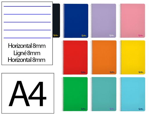 Cuaderno espiral liderpapel A4 smart tapa blanda 80h 75gr horizontal 8mm con margen colores surtidos