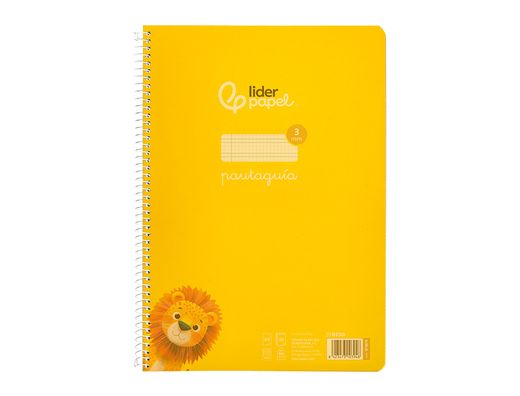 Cuaderno espiral liderpapel A4 pautaguia tapa plastico 80h 90gr cuadro pautado 3mm con margen color amarillo