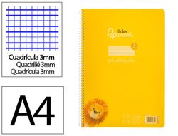 Cuaderno espiral liderpapel A4 pautaguia tapa plastico 80h 90gr cuadro pautado 3mm con margen color amarillo