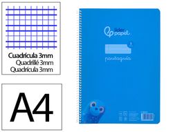 Cuaderno espiral liderpapel A4 pautaguia tapa plastico 80h 90gr cuadro pautado 3mm con margen color azul