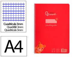 Cuaderno espiral liderpapel A4 pautaguia tapa plastico 80h 90gr cuadro pautado 3mm con margen color rojo