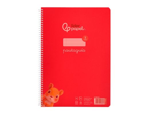 Cuaderno espiral liderpapel A4 pautaguia tapa plastico 80h 90gr cuadro pautado 3mm con margen color rojo