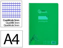 Cuaderno espiral liderpapel A4 pautaguia tapa plastico 80h 90gr cuadro pautado 3mm con margen color verde