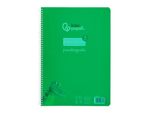 Cuaderno espiral liderpapel A4 pautaguia tapa plastico 80h 90gr cuadro pautado 3mm con margen color verde