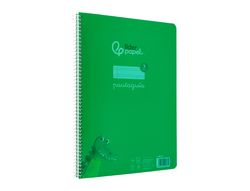 Cuaderno espiral liderpapel A4 pautaguia tapa plastico 80h 90gr cuadro pautado 3mm con margen color verde