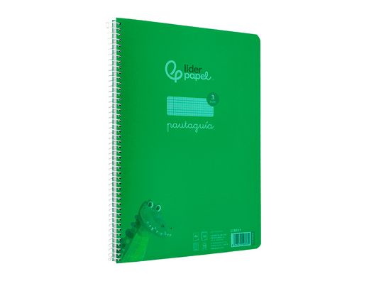 Cuaderno espiral liderpapel A4 pautaguia tapa plastico 80h 90gr cuadro pautado 3mm con margen color verde